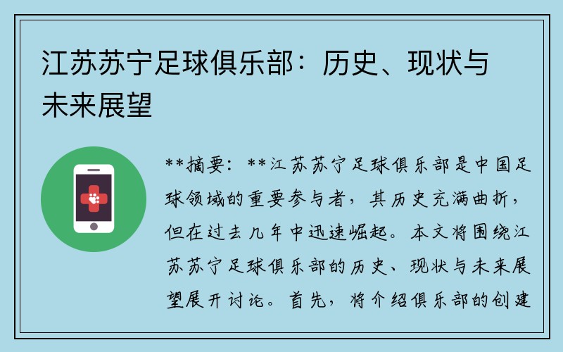 江苏苏宁足球俱乐部：历史、现状与未来展望